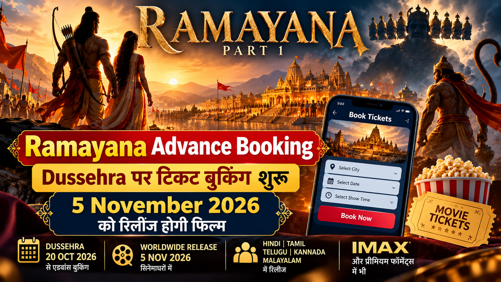 Ramayana Advance Booking Dussehra 20 October 2026 tickets and 5 November 2026 release date